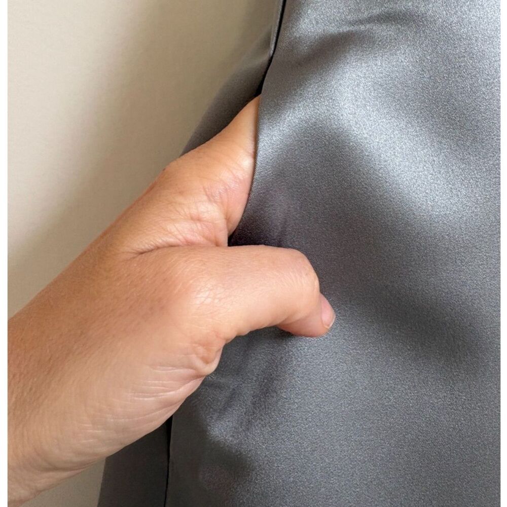 NWT David's Bridal Gray Satin Pleated Cocktail Dress Pockets 2 Mercury Formal - Picture 4 of 9